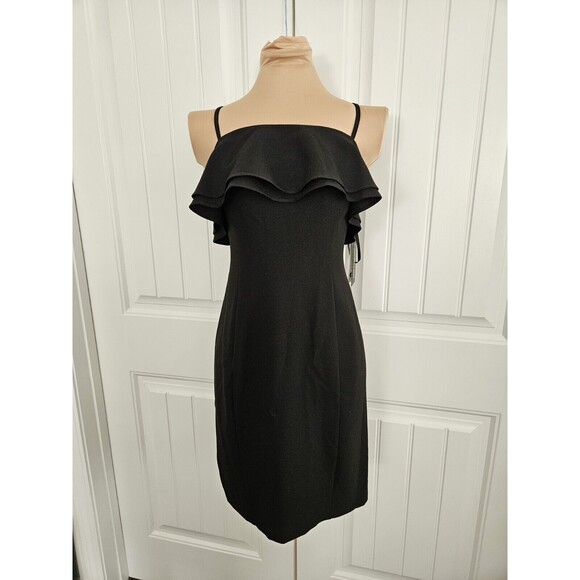 Karl Lagerfeld Little Black Dress Ruffle Top Adjustable Straps Size 4 - Picture 1 of 12